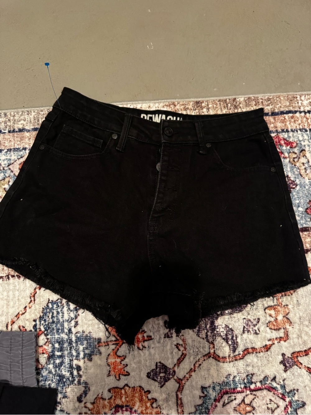 Rewash Black High-Rise Frayed Hem Denim Shorts